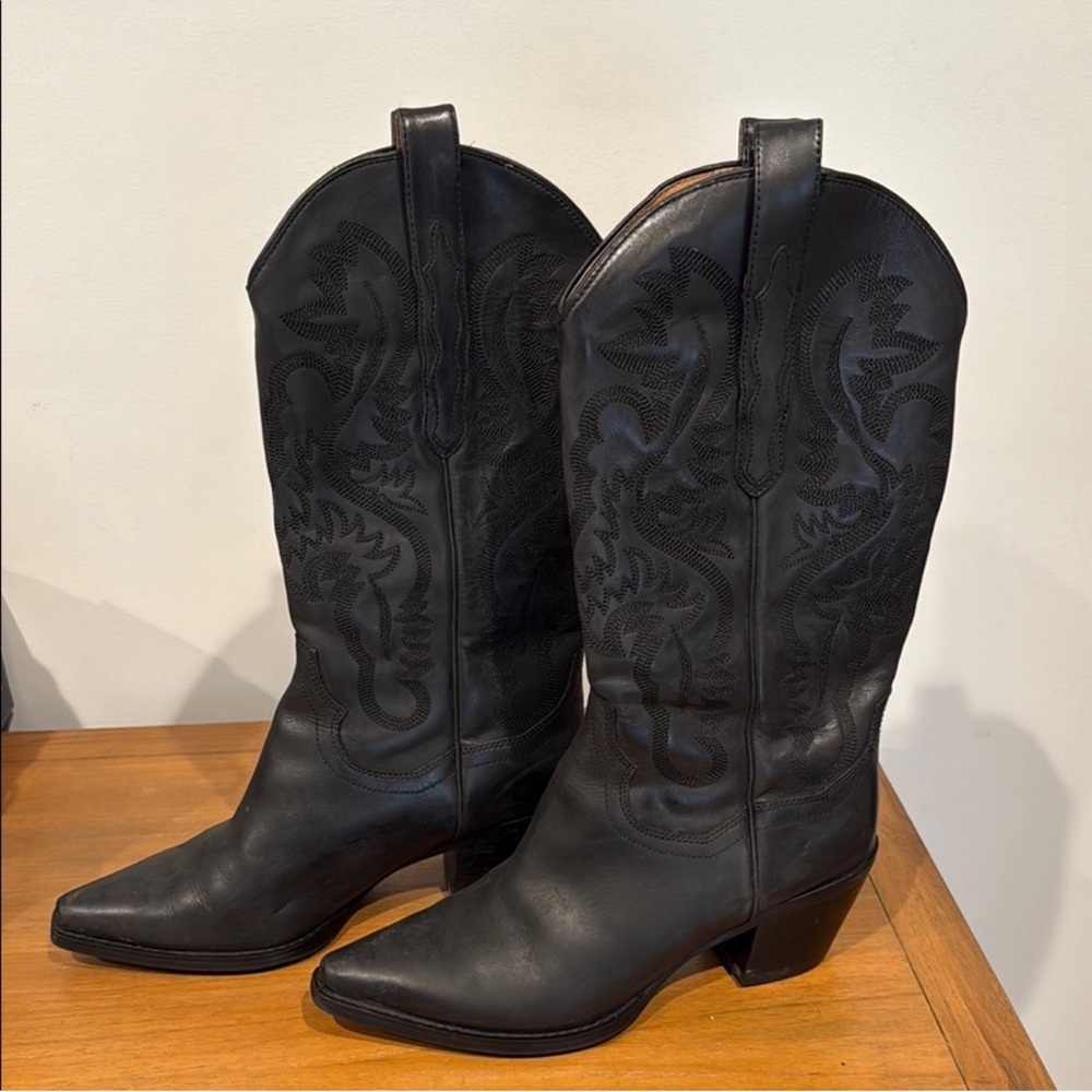 Jeffrey Campbell Black Western Cowboy Boots (re: Miranda)